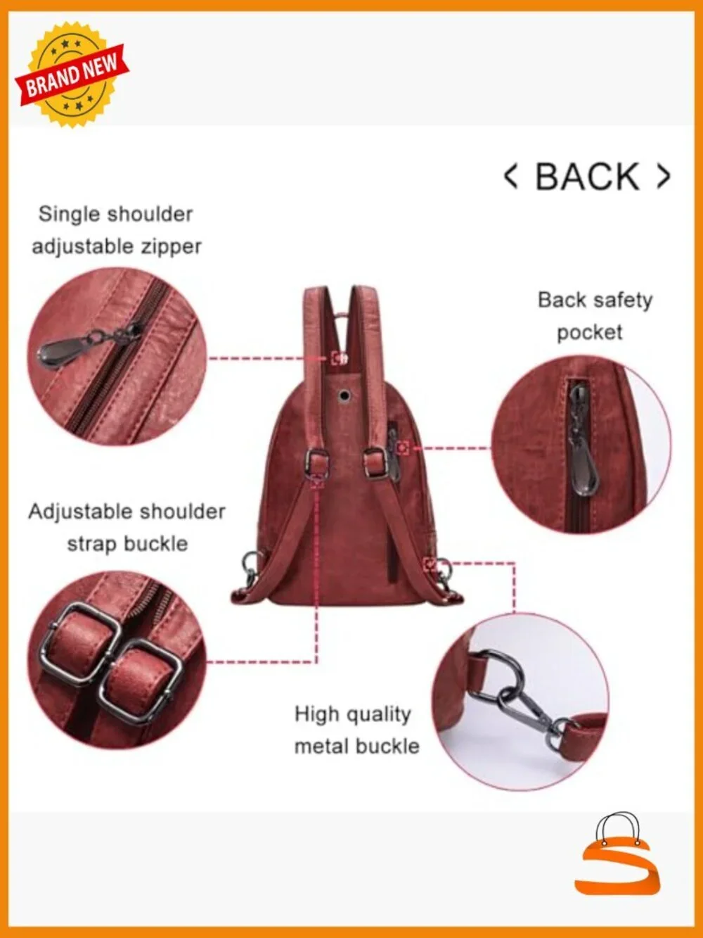 Convertible PU Leather Backpack Purse Women Anti Theft Small Sling Bag
